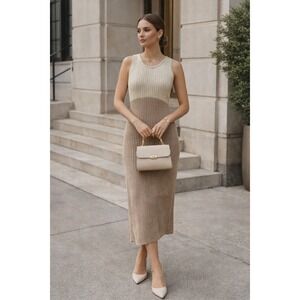 Quiet Luxury Ribbed Knit Midi Dress XS Clean Girl Minimalist Sleeveless